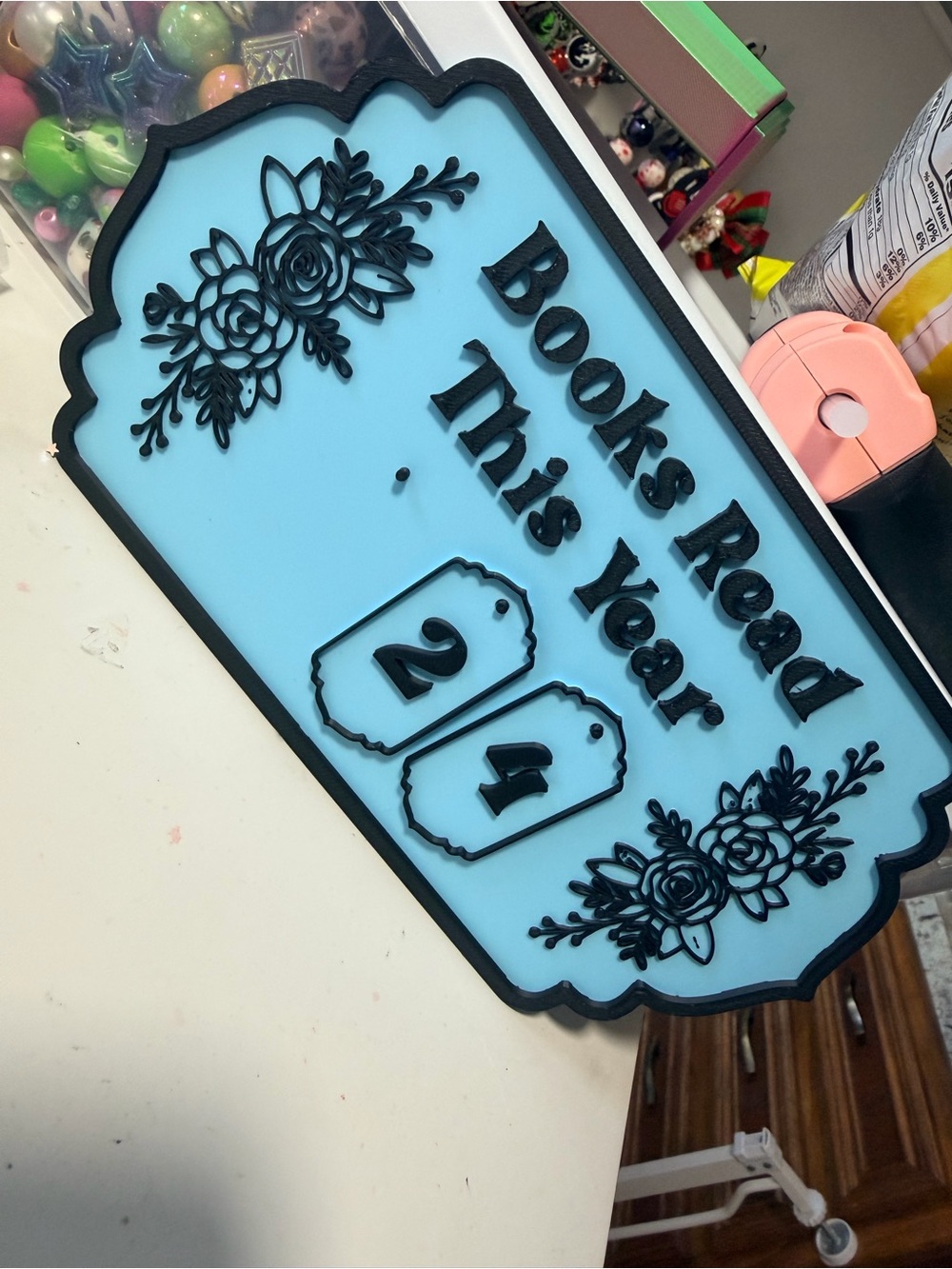Light Blue "Books Read This Year" Wall Plaque with Black Accents